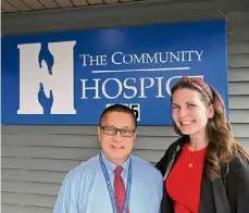  ?? Will Waldron/Times Union ?? Chaplain Leo Rosaro, left and Ciara Diemer, manager of bereavemen­t services for The Community Hospice, right, on Wednesday at The Community Hospice Albany County location in Colonie.