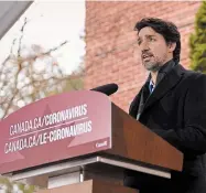  ?? JUSTIN TANG THE CANADIAN PRESS ?? Prime Minister Justin Trudeau speaks during his daily news conference on the COVID-19 pandemic outside of his residence at Rideau Cottage in Ottawa, on Sunday.