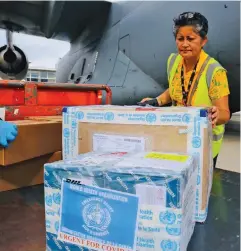  ??  ?? COVID-19 test kits brought in by the Royal Australian Air Force C-17 aircraft to Nadi on April 30, 2020.