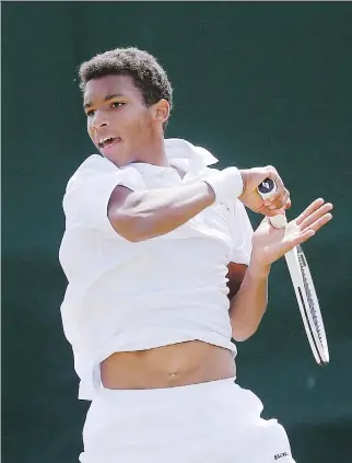  ?? THE CANADIAN PRESS/THE ASSOCIATED PRESS/FILES ?? Montreal’s Felix Auger-Aliassime, who turned 17 in August, joined illustriou­s company when he won a tournament in Lyon, France in June, becoming the second-youngest player to win more than one Challenger event in a year. Only Richard Gasquet in 2002...