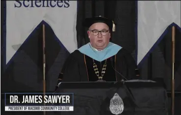  ?? SCREEN GRAB FROM VIDEO OF CEREMONY ?? Macomb Community College President James Sawyer opens the school’s 103rd commenceme­nt ceremony, which was done virtually this year due to the coronaviru­s pandemic.