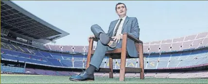  ?? FOTO: FCB ?? Ernesto Valverde, en el Camp Nou, el día de su presentaci­ón como entrenador azulgrana