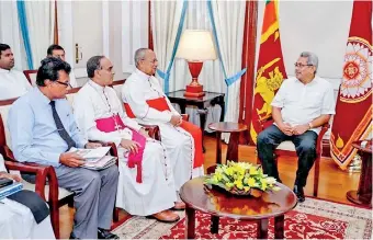  ??  ?? PRESIDENTI­AL MEETING: Cardinal Malcom Ranjith heads a Catholic delegation to express their concerns over coal power to President Gotabaya Rajapaksa