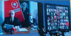  ?? Photo: Liu Xin/ GT ?? Above: Turkish Patriotic Party Chairman Dogu Perinçek delivers an online speech at the themed briefing on Xinjiang on February 22.