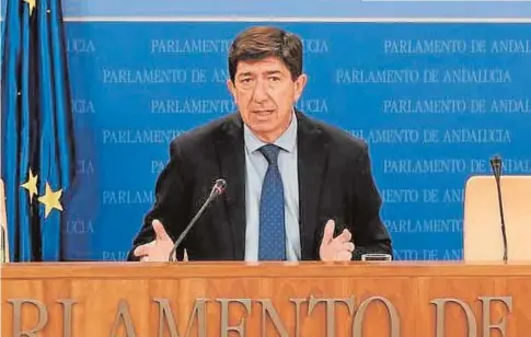  ?? ABC ?? Juan Marín, vicepresid­ente de la Junta de Andalucía, ayer en una rueda de prensa en el Parlamento