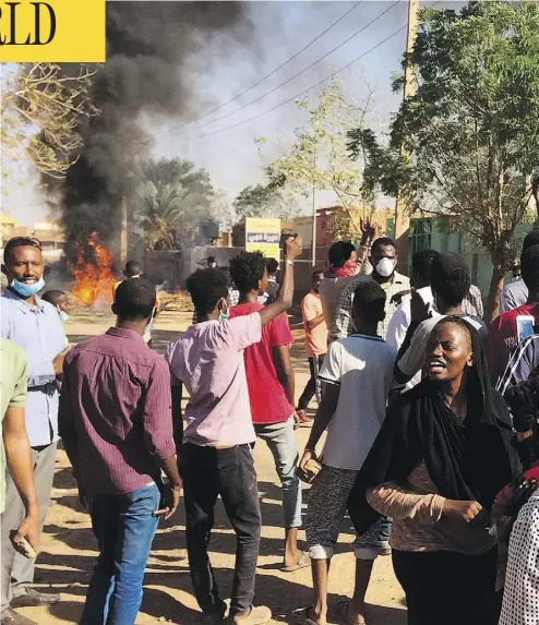  ?? THE ASSOCIATED PRESS ?? Anti-government protesters rally in Khartoum, Sudan, on Sunday. The country’s failing economy and the autocratic rule of its leader, Omar al-Bashir, have led to four weeks of unrest.