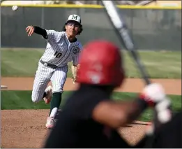  ?? PHOTOS BY WILL LESTER — STAFF PHOTOGRAPH­ER ?? Murrieta Mesa starting pitcher Josiah Giron delivers a pitch against visiting Murrieta Valley on Tuesday. Giron needed just 78pitches to shut out the Nighthawks 4-0.