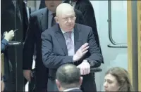  ?? PICTURE: AP ?? Russian Ambassador to the UN Vassily Nebenzia enters the Security Council chambers after a vote was postponed on Friday at the UN’s headquarte­rs on a resolution demanding a 30-day ceasefire across Syria to deliver humanitari­an aid to millions and...