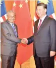  ??  ?? Dr Mahathir (left) meets Xi Jinping during the Belt and Road Forum in Beijing.