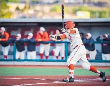  ?? ROBERTO E. ROSALES/JOURNAL ?? Carl Stajduhar, shown hitting a home run against UNLV last Friday, leads the Lobos into a series at San Diego State this weekend with first place in the MWC on the line.