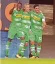  ?? FOTO: DPA ?? Momentaufn­ahme: Zakaria, Wendt und Stindl feiern das 2:1.