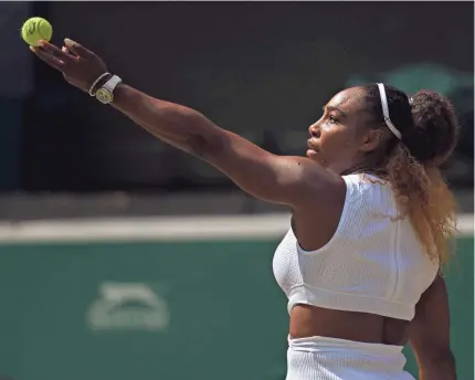  ?? SUSAN MULLANE/USA TODAY SPORTS ?? Serena Williams, above, overpowere­d Barbora Strycova 6-1, 6-2 Thursday to win the Wimbledon semifinals match.
