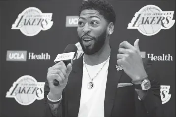  ?? ASSOCIATED PRESS ?? LOS ANGELES LAKERS NBA basketball team introduce Anthony Davis at a news conference at the UCLA Health Training Center in El Segundo, Calif., Saturday.