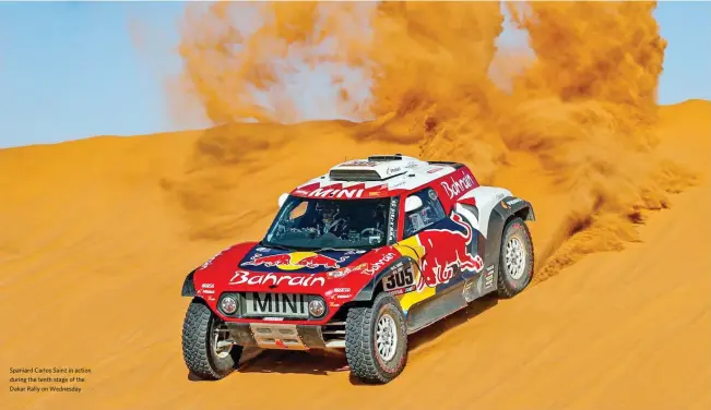  ??  ?? Spaniard Carlos Sainz in action during the tenth stage of the Dakar Rally on Wednesday