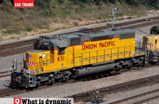  ?? Greg McDonnell ?? A Union Pacific SD38-2 equipped with dynamic braking exhibits the distinctiv­e “blister” midway along the hood behind the cab that was used on earlier EMD locomotive­s. With its huge roster, UP avoids duplicatin­g locomotive numbers by using the “UPY” reporting marks on many units that are assigned to yard and local service.