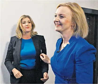  ?? ?? Penny Mordaunt with Liz Truss at the Tory leadership hustings in Exeter last night