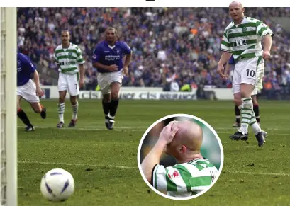  ??  ?? Hampden hurt: Hartson fluffs his penalty in the 2003 League Cup final and lets his raw anguish show (inset)