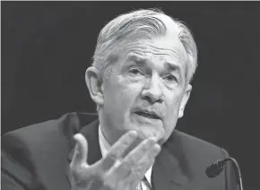  ?? CAROLYN KASTER/AP ?? Jerome Powell, President Donald Trump’s nominee for chairman of the Federal Reserve, testifies before the Senate Banking, Housing and Urban Affairs Committee on Tuesday.