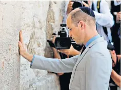  ?? ?? The Prince of Wales at the Western Wall in Jerusalem during his trip to Israel in 2018