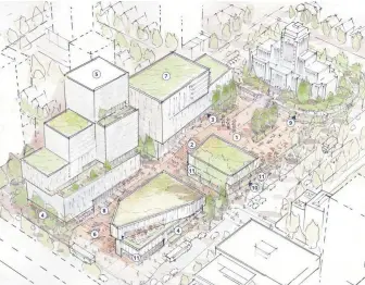  ?? ?? The City of Vancouver is looking for public feedback on ideas for the developmen­t scheduled in a 3.5-hectare area around city hall, a site that will be known as Civic District, near Broadway and Cambie.