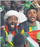  ?? Picture: REUTERS ?? South Africa fans celebrate after winning the penalty shootout.