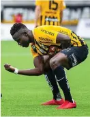  ?? Bild: MICHAEL ERICHSEN ?? MÅLSKYTT 2. Alhassan Kamara jublar efter att han gjort 1-0 mot Dalkurd.