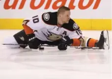  ?? STEVE RUSSELL/TORONTO STAR ?? Ducks’ Corey Perry warms up prior to Thursday’s game against the Leafs at the ACC. Perry notched his 30th goal of the season Tuesday in Montreal.