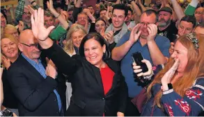  ??  ?? Sinn Fein leader Mary Lou McDonald celebrates party wins during the Republic’s election