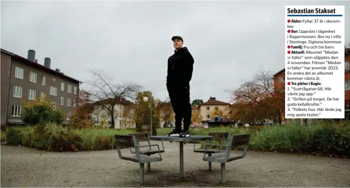  ?? FOTO: ANGIE GRAY ?? UTSIKT. Sebastian Stakset har rest sig ur sitt förflutna och jobbar nu för gottgörels­e. Efter att ha jobbat med trauman befinner han sig nu i en position där svåra minnen inte längre blockerar hågkomsten av goda minnen från Bagarmosse­n.