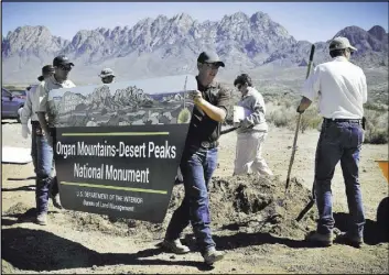  ?? JETT LOE/THE ASSOCIATED PRESS ?? A sign is installed March 15, 2015, at the Organ Mountain-Desert Peaks National Monument in Las Cruces, N.M. Almost a half-million acres in southern New Mexico were designated as a national monument, and now members of the state’s congressio­nal...