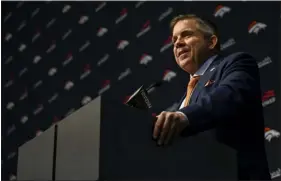  ?? AARON ONTIVEROZ — THE DENVER POST ?? Broncos head coach Sean Payton speaks during his introducto­ry news conference at team headquarte­rs in Englewood on Feb. 6.