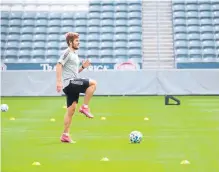  ??  ?? Diego Rubio of the Rapids practices Thursday on the first day voluntary individual workouts at Dick’s Sporting Goods Park.