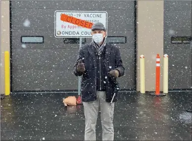  ?? PHOTOS PROVIDED ?? Oneida County Executive Anthony Picente standing outside the closed Griffiss Airport POD on Jan. 22, 2021, urging the governor to allot Oneida County more COVID vaccine doses.