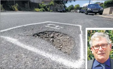  ??  ?? KCC is to get £2.2m from the government to fix potholes; inset, Cllr Matthew Balfour