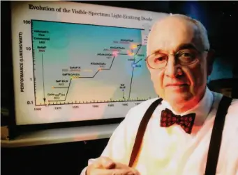  ?? Bill Wiegand / Associated Press 2004 ?? Nick Holonyak Jr., a longtime professor at the University of Illinois Urbana-Champaign, discovered light-emitting diodes, or LEDs, but was passed over twice for Nobel Prizes.