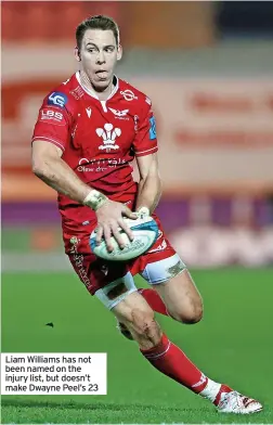  ?? ?? Liam Williams has not been named on the injury list, but doesn’t make Dwayne Peel’s 23