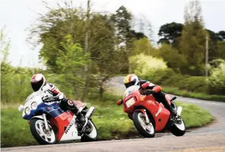  ??  ?? BELOW: Both bikes are great fun to barrel down fast country roads