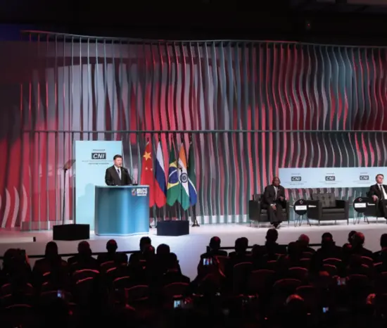  ??  ?? Chinese President Xi Jinping speaks at the closing ceremony of a BRICS business forum in Brasilia, Brazil, on November 13. Brazilian President Jair Bolsonaro, Russian President Vladimir Putin, Indian Prime Minister Narendra Modi and South African President Cyril Ramaphosa also attended the event