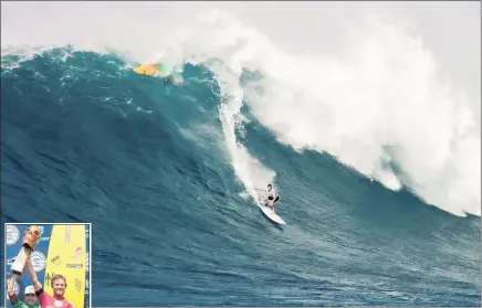  ?? PICTURES: WSL/CESTARI AND WSL/HEFF ?? BIG WINNER: Grant Twiggy Baker in action at Jaws in Hawaii where he finished third in the Pe’ahi Challenge. Inset: Baker celebrates winning the Puerto Escondido Challenge in Mexico.