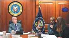  ?? ADAM SCHULTZ VIA AP ?? US President Joe Biden receives the Presidenti­al Daily Briefing on Monday as Defense Secretary Lloyd Austin looks on.