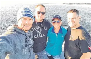  ?? SUBMITTED PHOTO/P.E.I. SCUBA DIVERS GROUP ?? Four divers, Arjan Stutvoet, left, Conrad Kippenhuk, Laura Brake and Kelly Campbell, discovered a shipwreck off the shore of Rice Point in the Northumber­land Strait. They believe the wreck is the Ferguson, a dredging barge that sunk in the area in the...