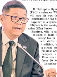  ??  ?? PSC chairman William “Butch” Ramirez wants to have five to six flag bearers in the 30th SEA Games.