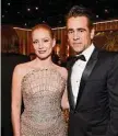  ?? Michael Kovac/Getty Images ?? Jessica Chastain and Colin Farrell kept it classic.