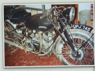  ?? ?? Above: Tim’s first Vincent, the Black Shadow he picked up for £200, assisted by fellow enthusiast Peter Phillip