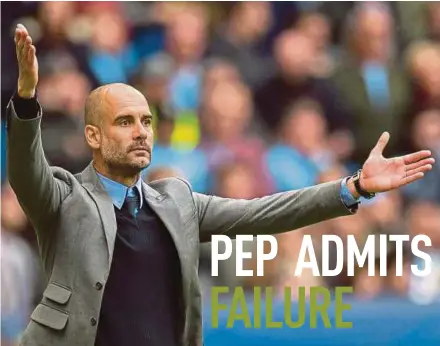  ??  ?? Manchester City manager Pep Guardiola says he’s lucky to still be the boss.