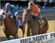  ?? PHOTO JOE LABOZETTA/ NYRA ?? FILE PHOTO - Abstootly on the inside pictured here during The Iroquis Stakes at Belmont Park.