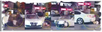  ??  ?? ... A sequence of pictures showing the victim being attacked and run over by a car at the Taman Pelangi petrol station in Johor Baru on Dec 17, last year.