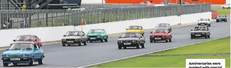 ??  ?? Anniversar­ies were marked with special parade laps. The Capri this year is 50.