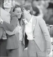  ?? NHAT V. MEYER — BAY AREA NEWS GROUP, FILE ?? Stanford’s Tara VanDerveer, right, shares a laugh with South Carolina’s Dawn Staley before their regional semifinal during the 2012 NCAA tournament in Fresno.