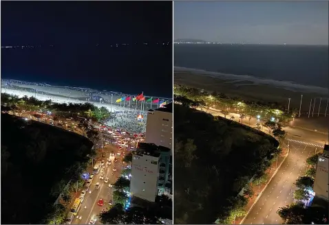  ?? (AP/Mathieu Le Besq) ?? In this photo combinatio­n, the left photo shows busy traffic in Vung Tau, Vietnam, on April 30, and the right photo shows an empty street Sept. 13 during a virus lockdown from the same view.